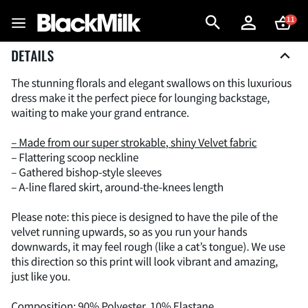 Blackmilk “WAITING IN THE WINGS VELVET BISHOP LONGLINE DRESS” Size Medium M NWT - Picture 10 of 16